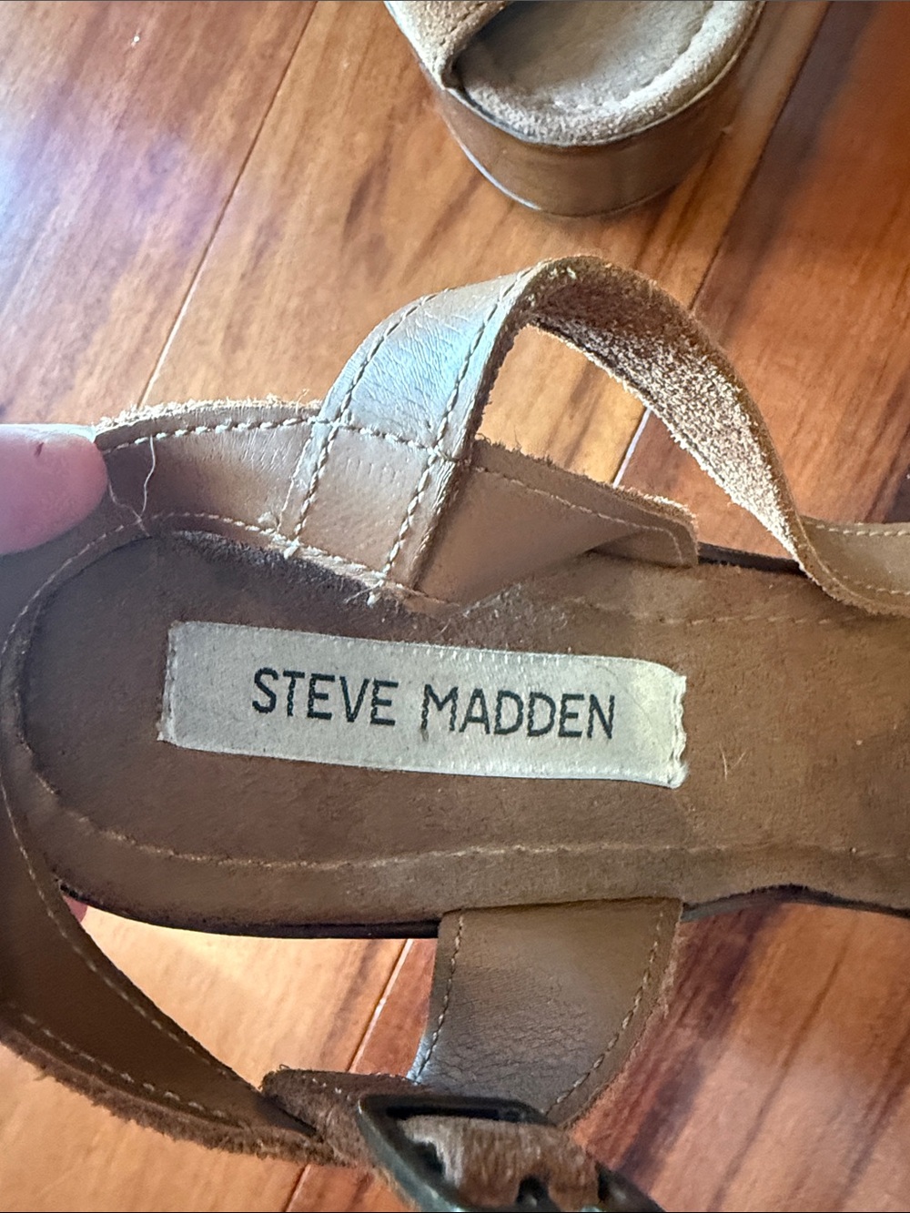 Steve Madden Tan Suede Wedge Sandals with Ankle Strap - Picture 4 of 4